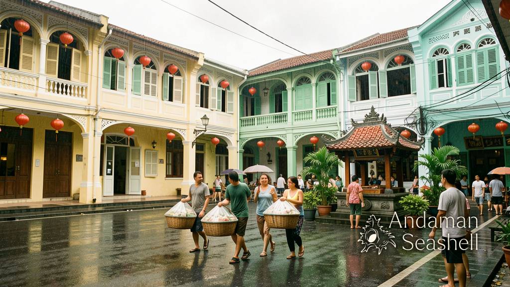 Red turtle cakes and lanterns in Phuket Old Town