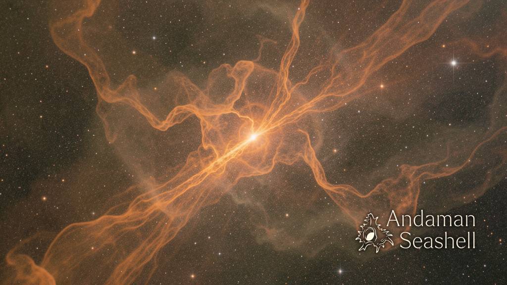 รายละเอียดริ้วสีส้มจากดาวก่อนเกิดที่ตัดผ่านฝุ่นและแก๊สสีน้ำเงิน