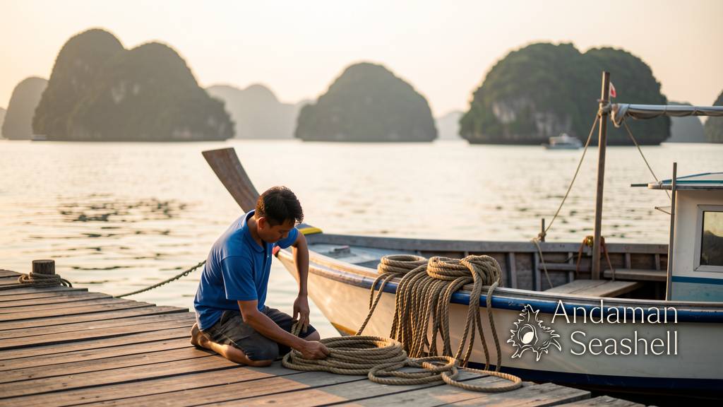 ลูกเรือไทยขดเชือกที่ท่าเรือพังงายามบ่าย