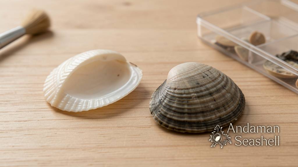 Shell ridges and pearly layers arranged like scientific clues