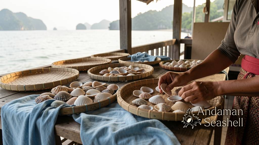 Mother-of-pearl shell glowing on a Phang Nga craft table