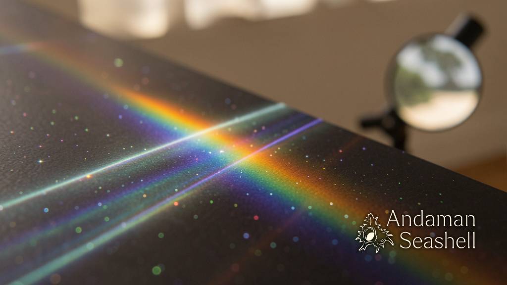 A close view of infrared light split into glowing spectral bands