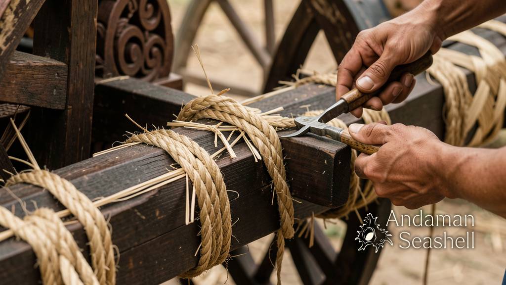 Rope lashings and wooden beams on a yamaboko float