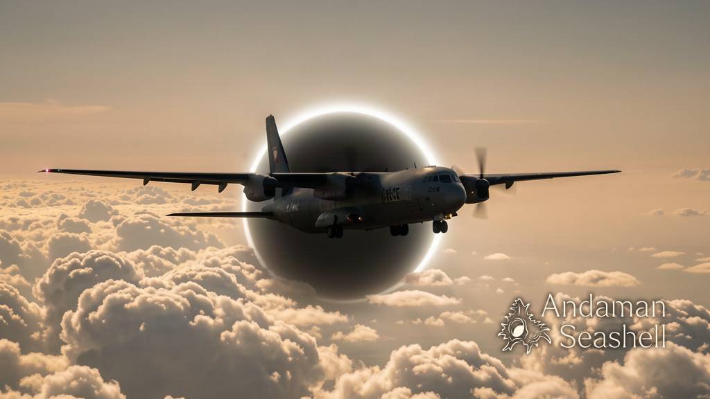 A research aircraft studies the eclipse above bright cloud tops