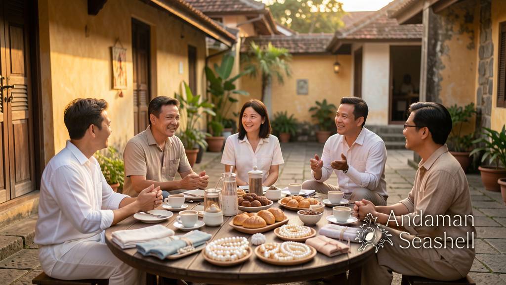 Small group of local business owners gathered in a Phuket Old Town courtyard