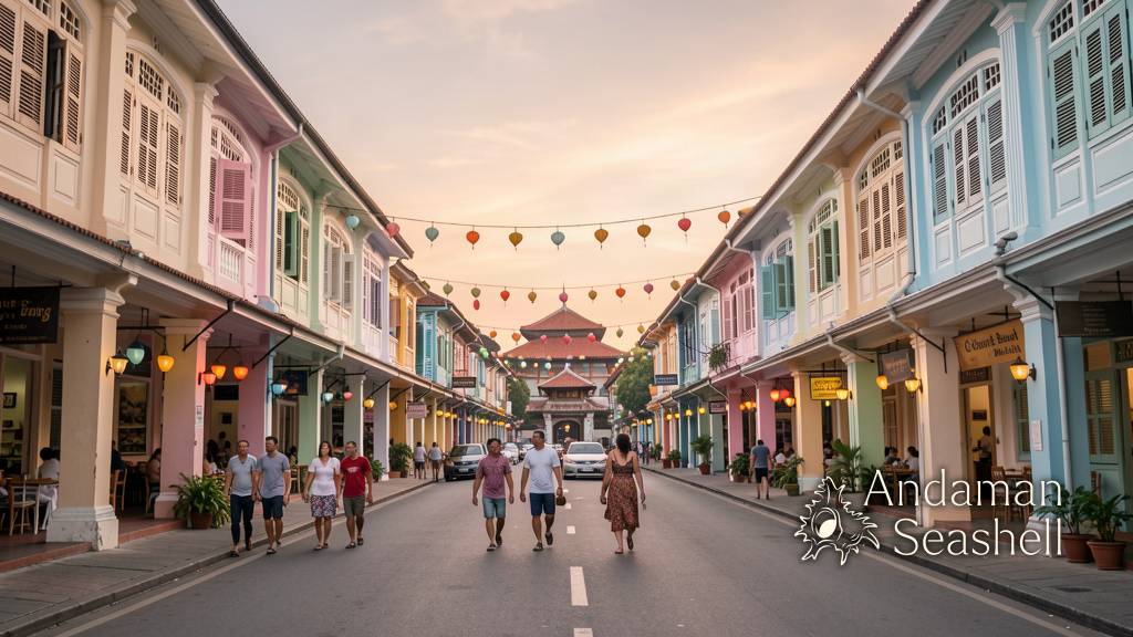 Twilight view of Phuket Old Town preparing for an illuminated Peranakan heritage evening