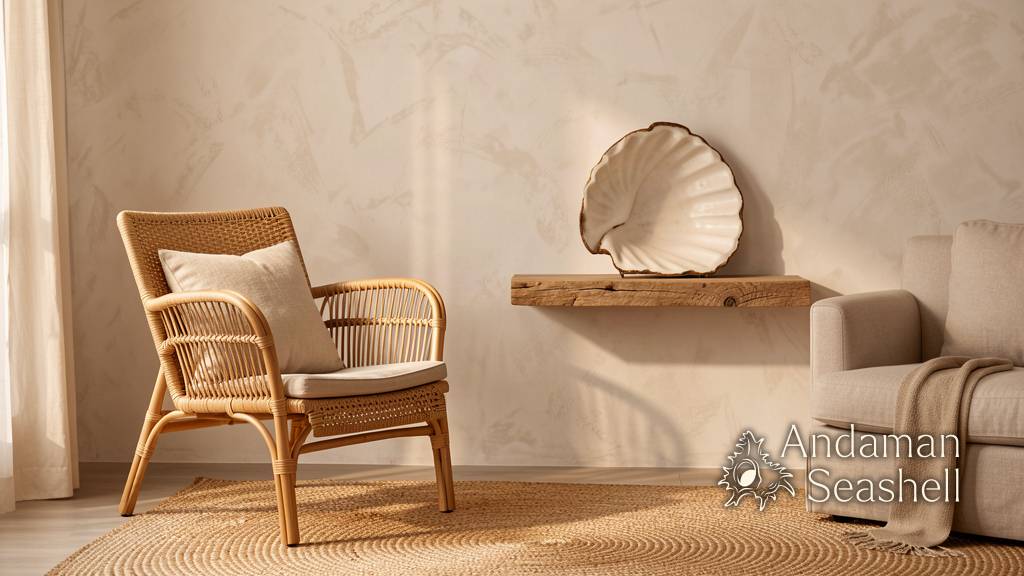 Warm coastal living room with natural materials and soft light