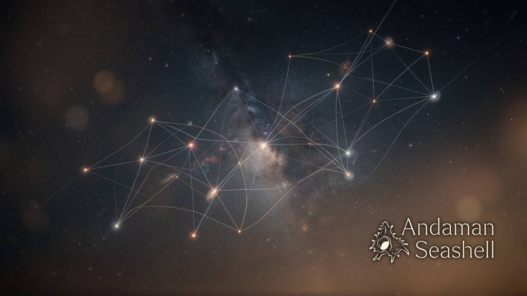 Wide cosmic panorama showing the web-like structure of galaxies fading into deep space