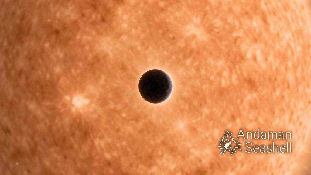 Close transit silhouette of a small planet crossing an orange star