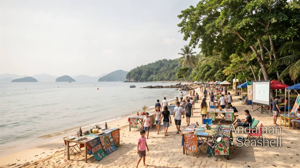 Families gather around a dugong sculpture by the sea