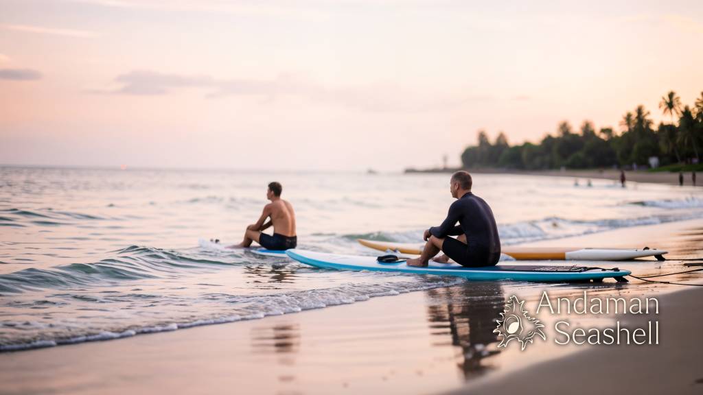 Quiet reflective ending after a surf wellness session on the beach