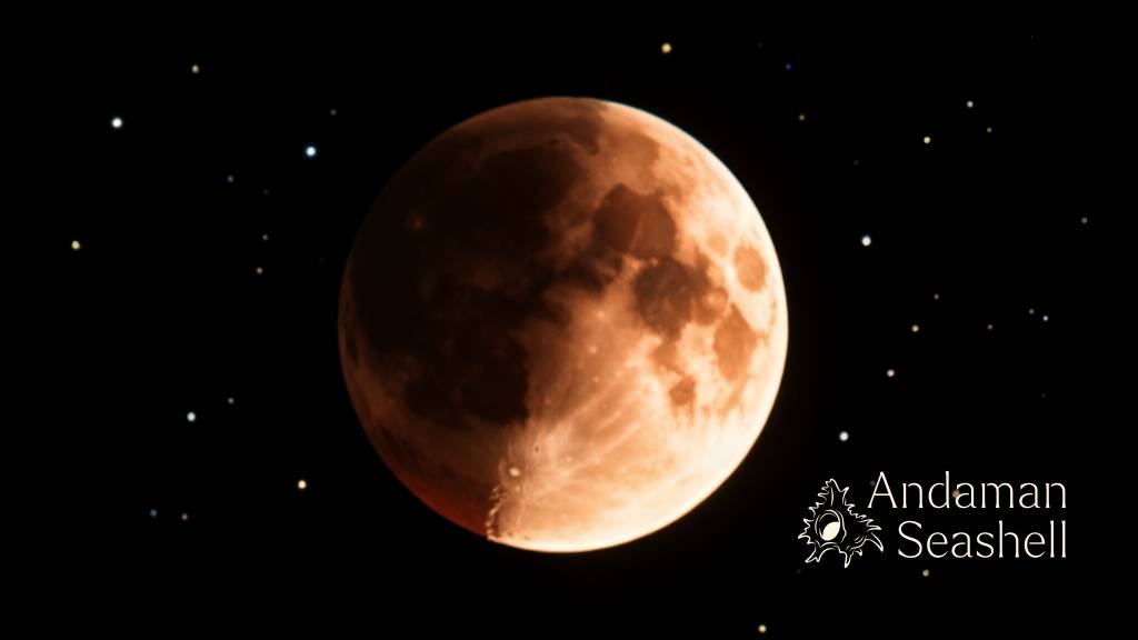 A deep partial lunar eclipse with a coppery shadow