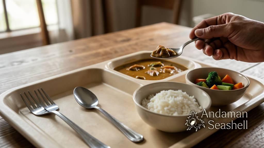Finished meal tray showing careful portions and no leftovers