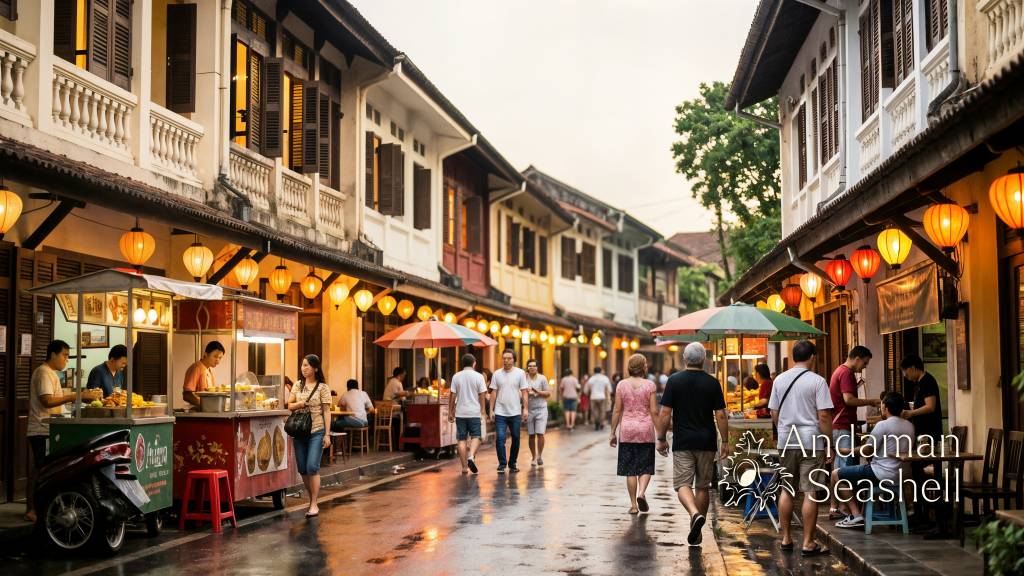 Takua Pa Old Town glows with evening walkers and heritage shopfronts
