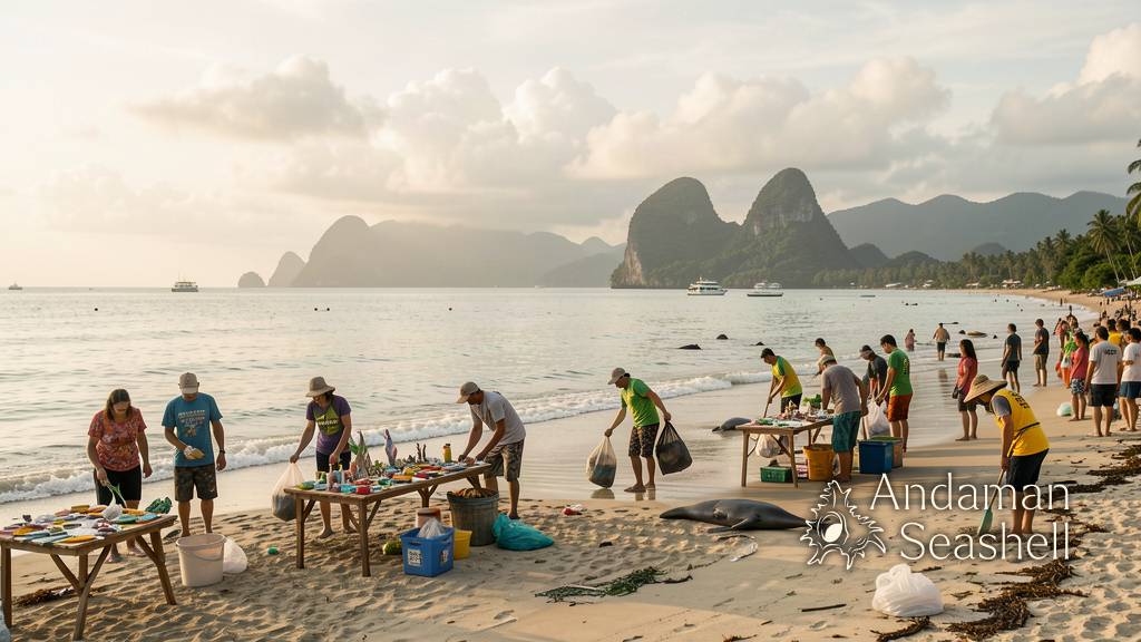 Volunteers gathering at Ao Tang Khen Bay for a dugong festival day