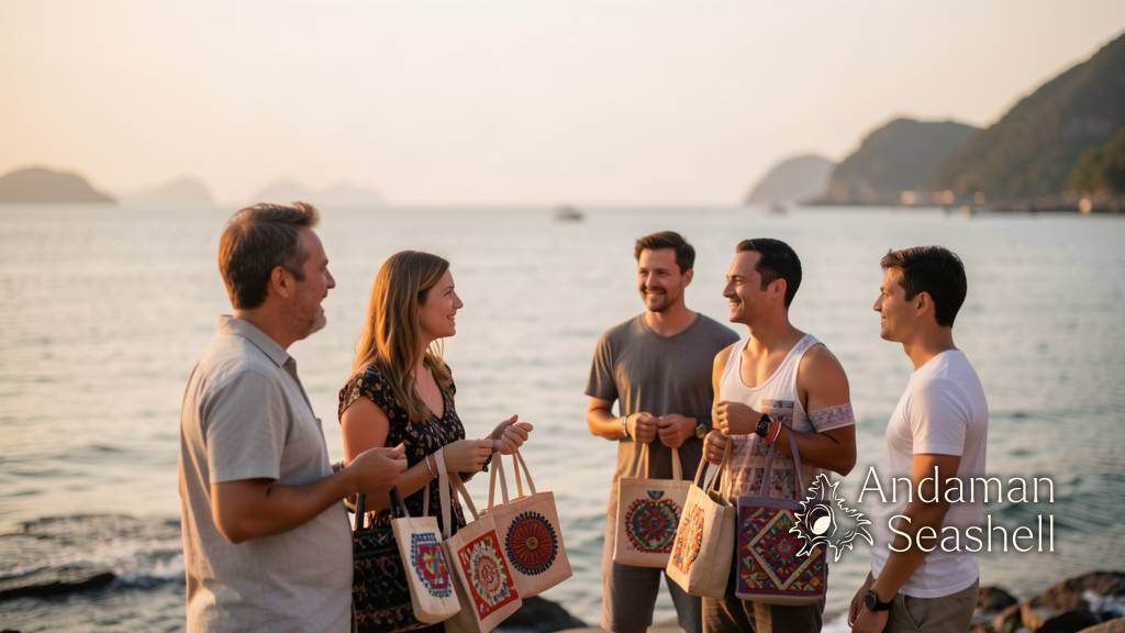 Visitors and local hosts looking out over the sea after the festival