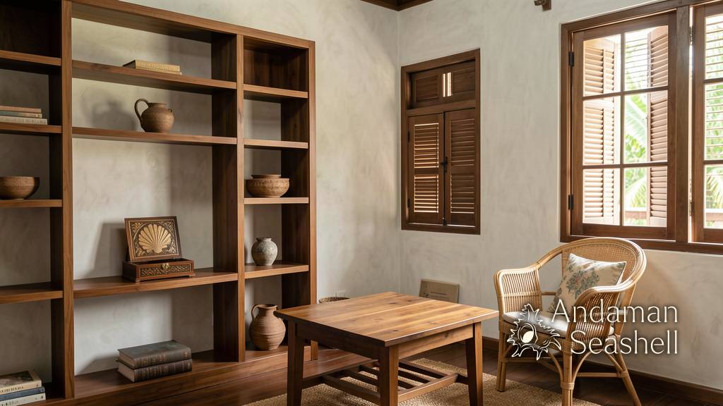 A Phuket room with a shell-inlaid box and warm daylight
