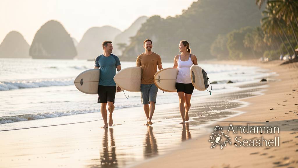 Participants walk the shoreline after the session with a calm renewed mood
