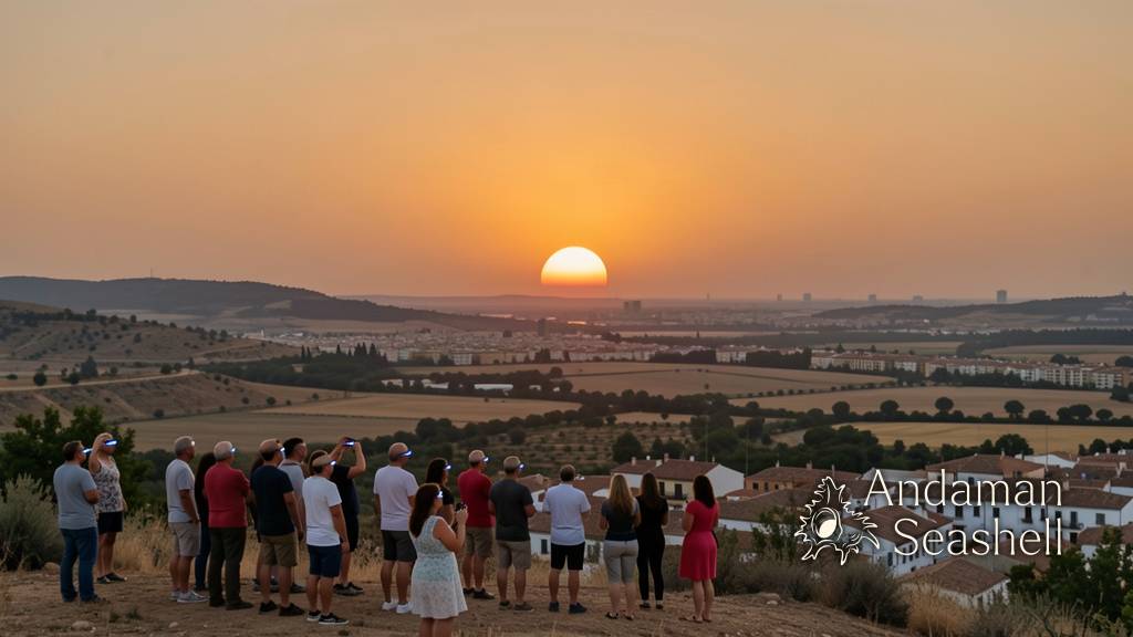 People on a hill in León watching the eclipse at sunset