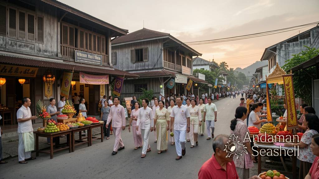 Stacks of bright red Ang Khu cakes prepared for Por Tor offerings in Phuket Town