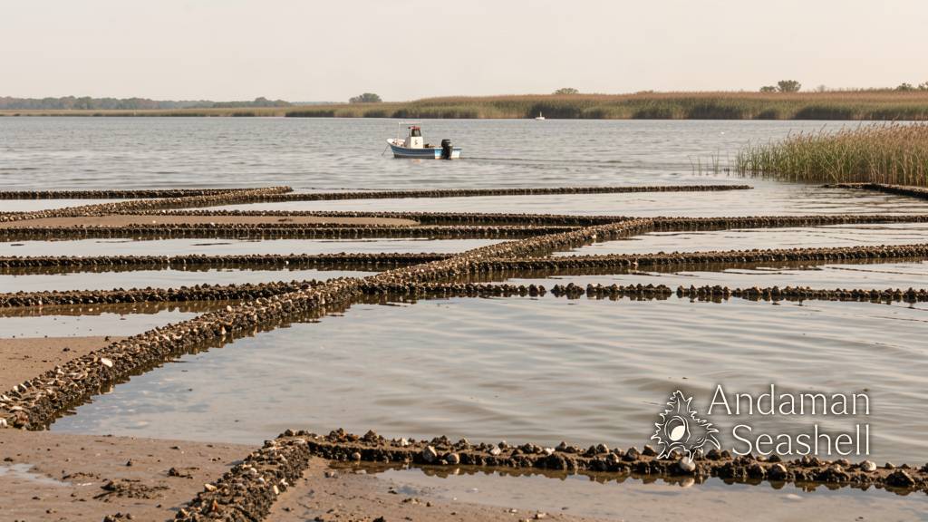 Young oysters clustering on hard substrate in shallow brackish water