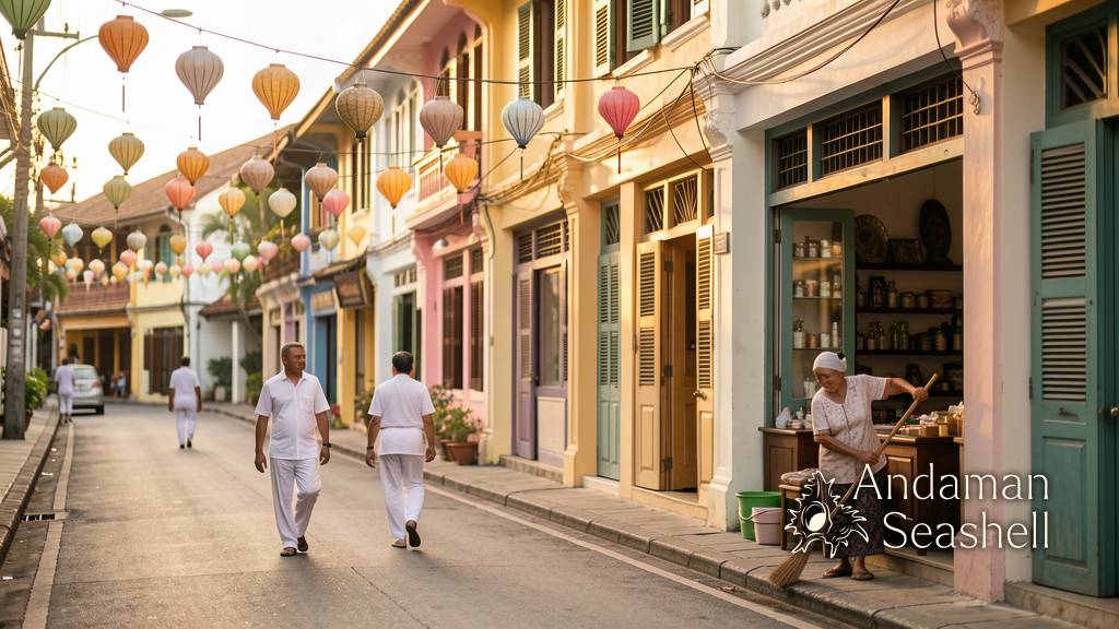 ถนนชุมชนเมืองเก่าภูเก็ตยามแสงเย็นจัดจ้าน