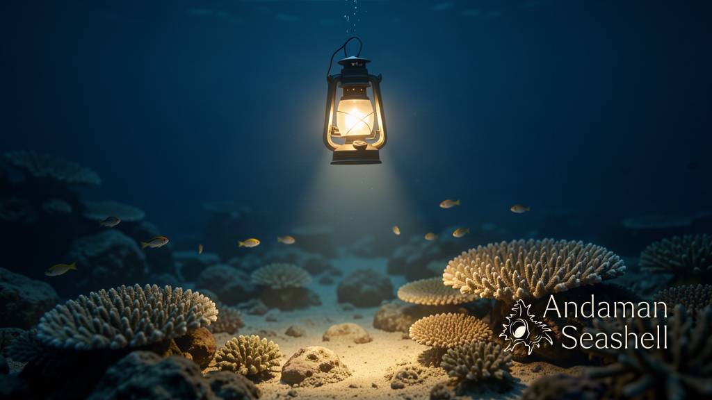 A macro view of a pale mesophotic coral colony with a three-banded butterflyfish and Guinean angelfish sheltering beside it