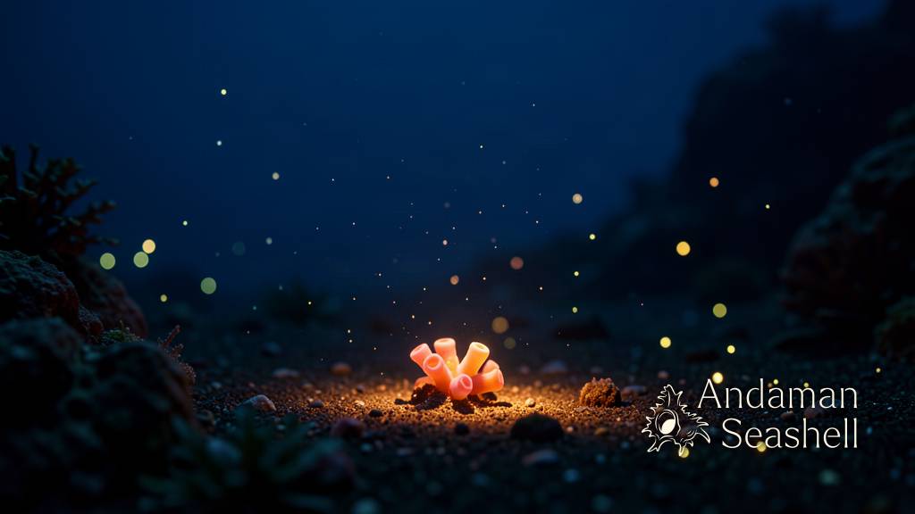 A small bubblegum coral colony in a soft pool of light on a dark seafloor