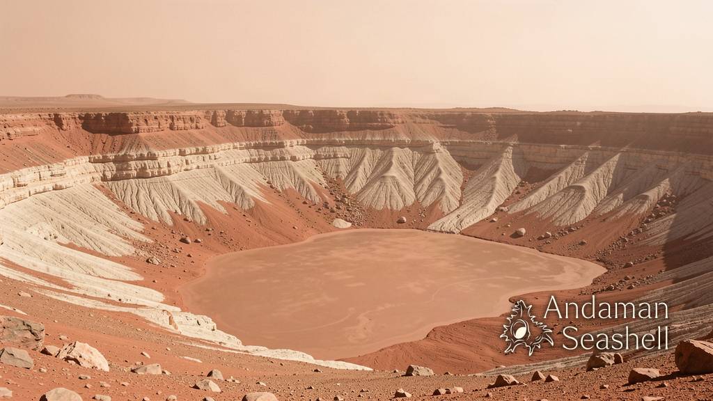 A rover reading a rock with its laser on a Martian hillside at golden hour