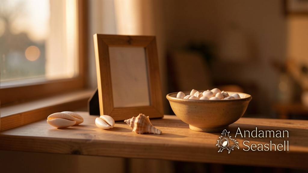 A quiet shelf of shells glowing in soft late-afternoon light