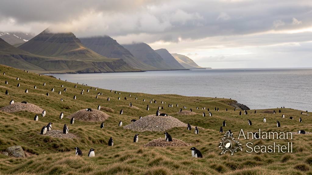 A lone gentoo penguin on a remote sub-Antarctic shore at golden hour