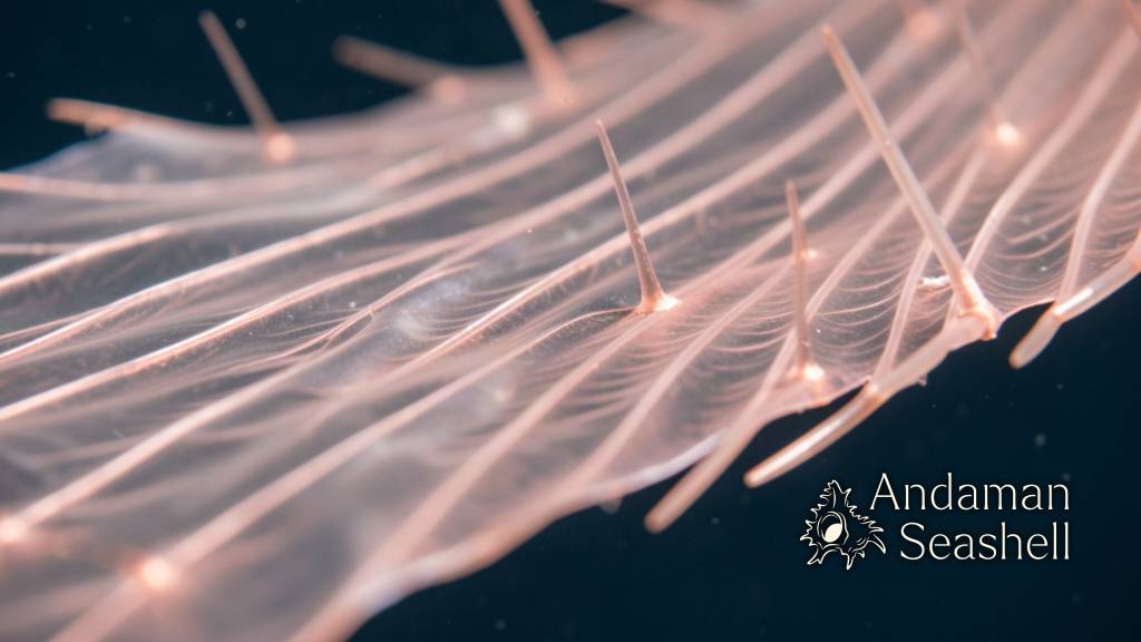 Extreme close-up of a rippling fin membrane supported by fine bony rays
