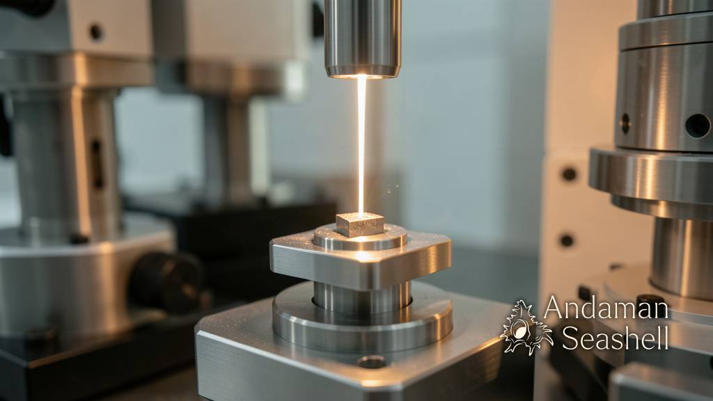 A precision synchrotron X-ray beamline illuminating a tiny sample mount in a laboratory