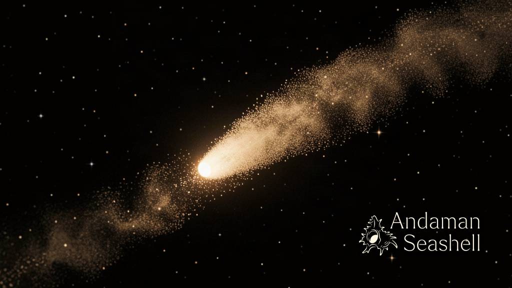 Deep-space view of a comet's bunched trail of glittering dust grains