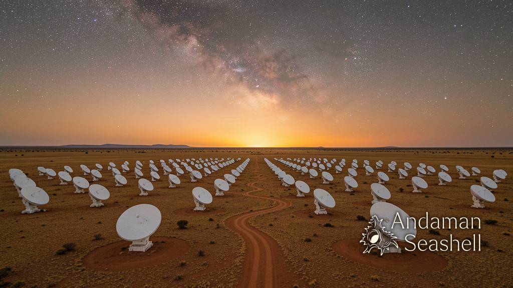 Radio telescope dishes listening to the Milky Way