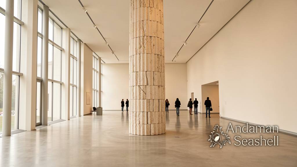 A luminous pale biomasonry block flecked with crushed oyster shell, glowing in gallery light