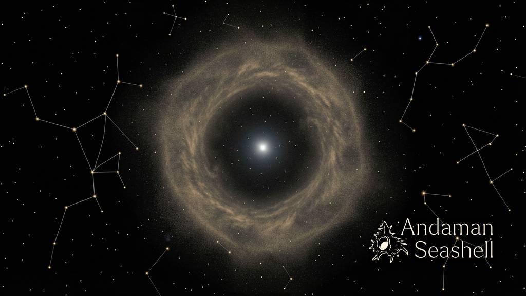 A small blazing white dwarf star with a Jupiter-like planet orbiting close by, streams of glowing atmosphere drifting toward the star