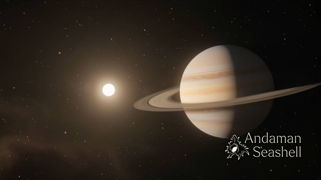 A cooled white dwarf shining softly like a pearl with a calm gas giant in a stable orbit