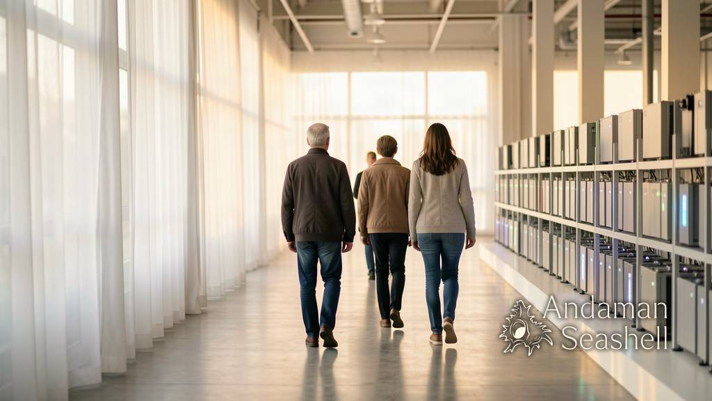 Visitors walking calmly through a bright factory hall turned art gallery with organza light